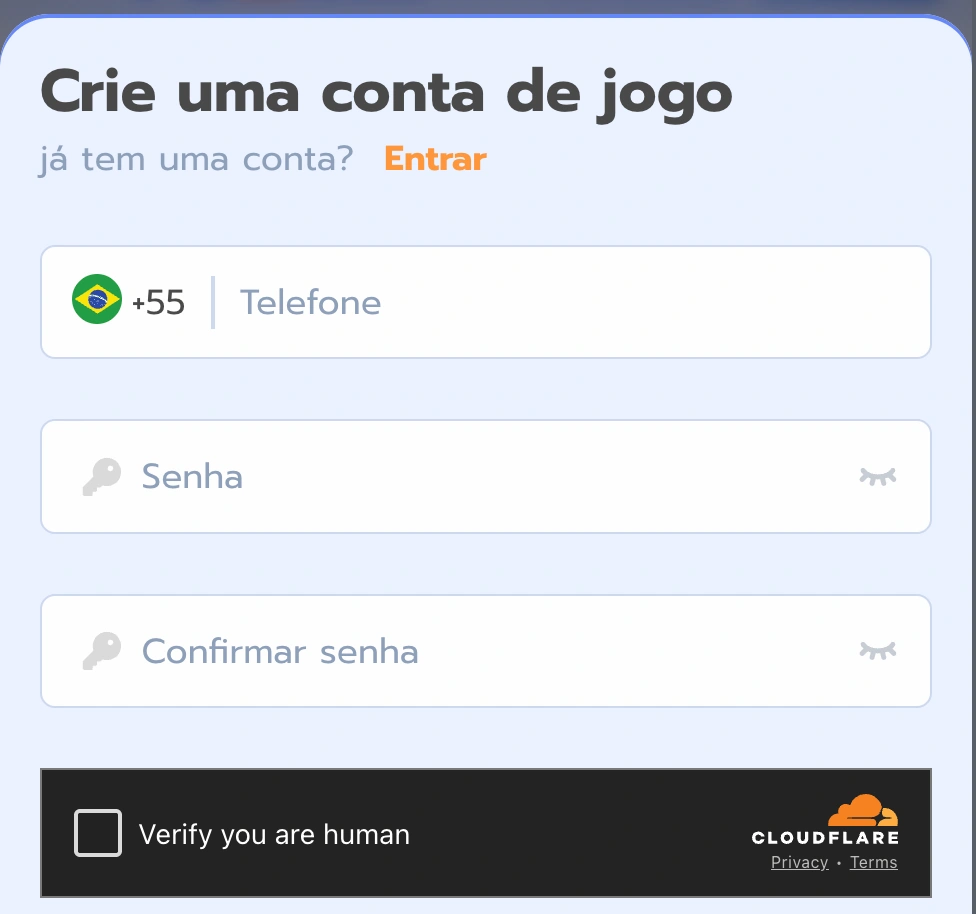 Tela de registro do 78R cassino